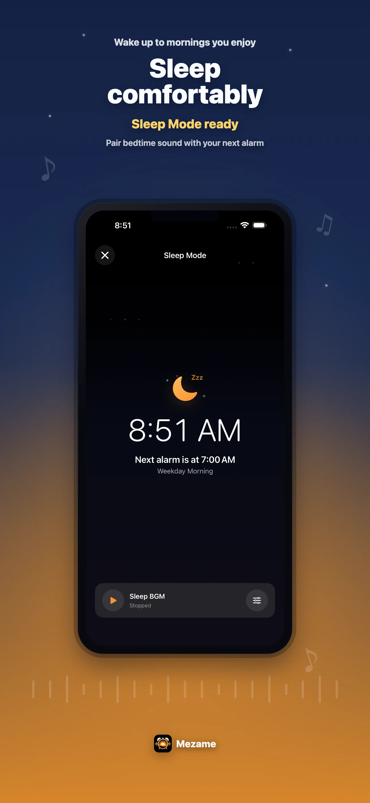 Mezame Alarm sleep mode screen
