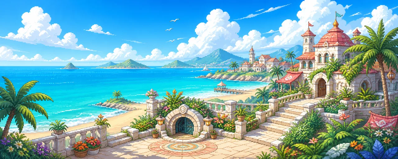 VEINの海辺の街のピクセルアート